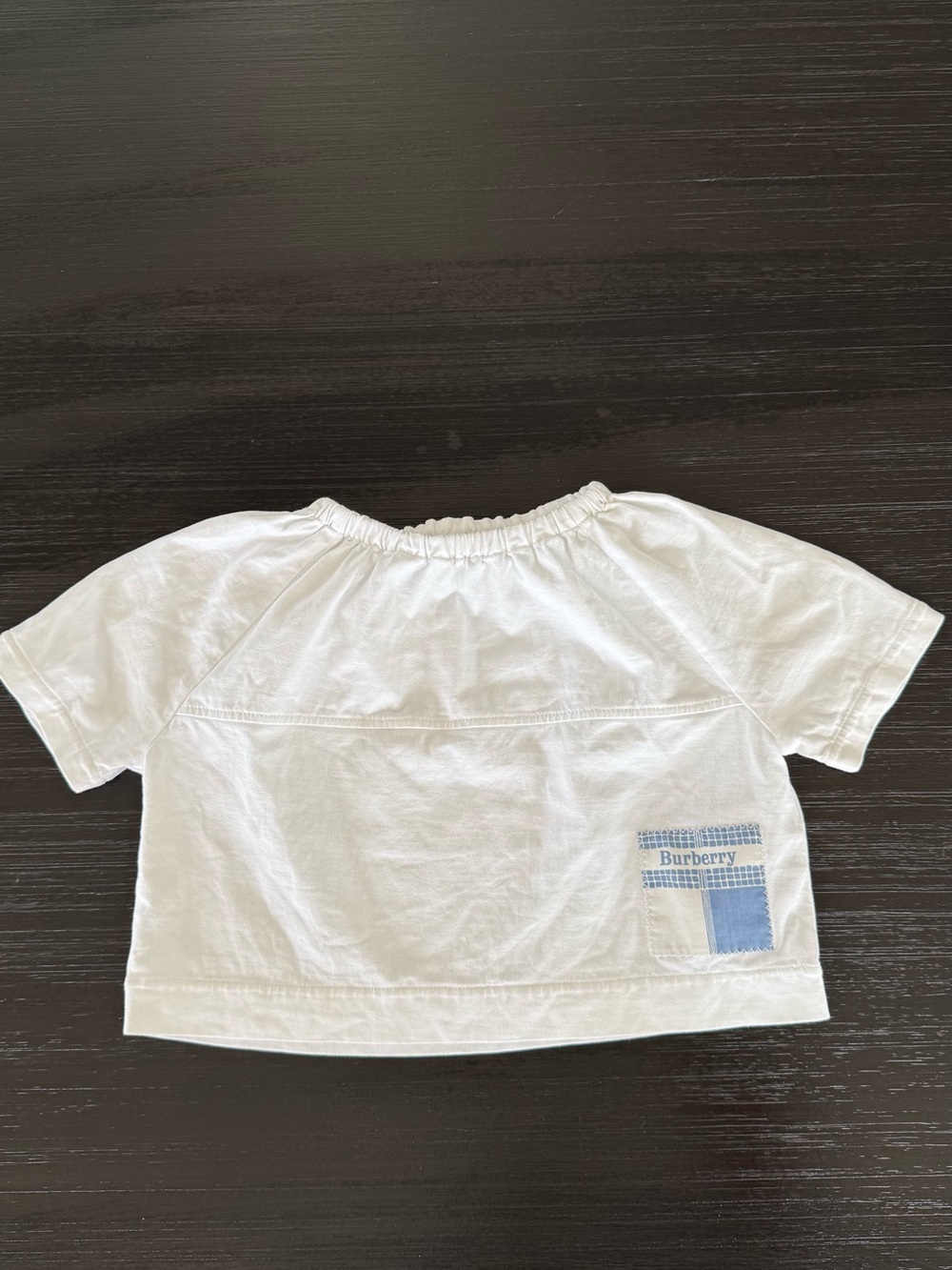 Burberry White Girls' Cotton Short Sleeve Top with Blue Patch